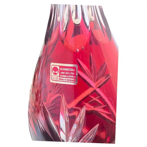 Bleikristall Lausitzer Crystal Decanter 14.5" Red Glass Spirit Bottle German Vtg - Picture 3 of 7